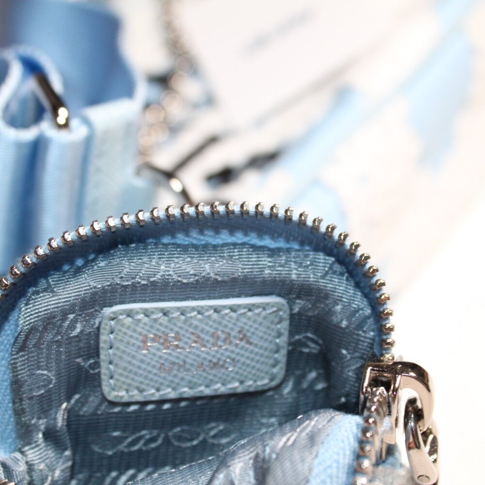Prada Re-Edition 2005 Embroidered Drill Shoulder Bag wPouch Blue White Crossbody - Picture 9 of 16
